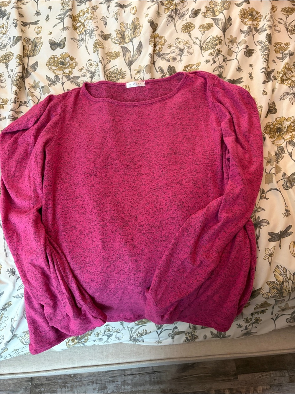 Women's Fuchsia Heathered Crewneck Pullover Sweatshirt